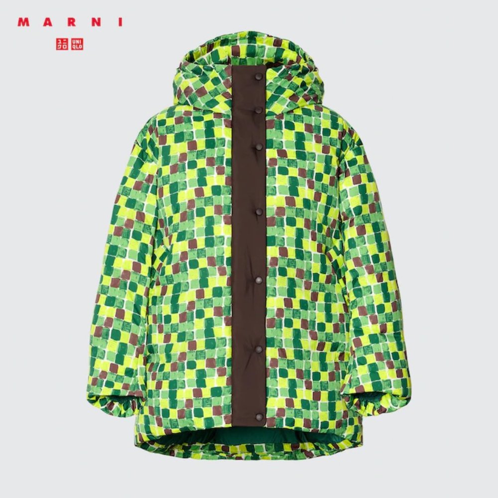 UNIQLO Down Oversized Hooded Coat (Printed, MARNI) XL new with tag nwt green - Picture 10 of 13